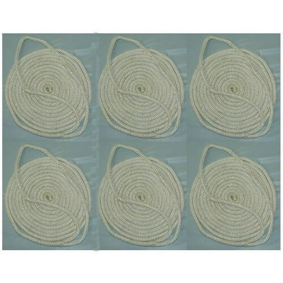 6 Pack of 1/4 Inch x 6 Ft White Double Braid Nylon Fender Lines for Boats