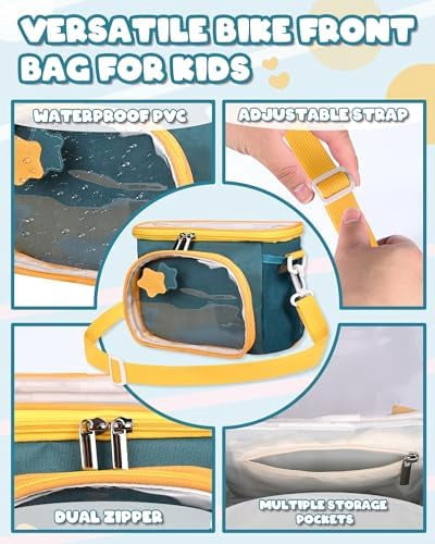 Kids Bike Basket, Front Handlebar Bag for Kids Girls Bikes, Waterproof Small Bike Basket with Zipper for Toddler Scooter Tricycle Bicycle