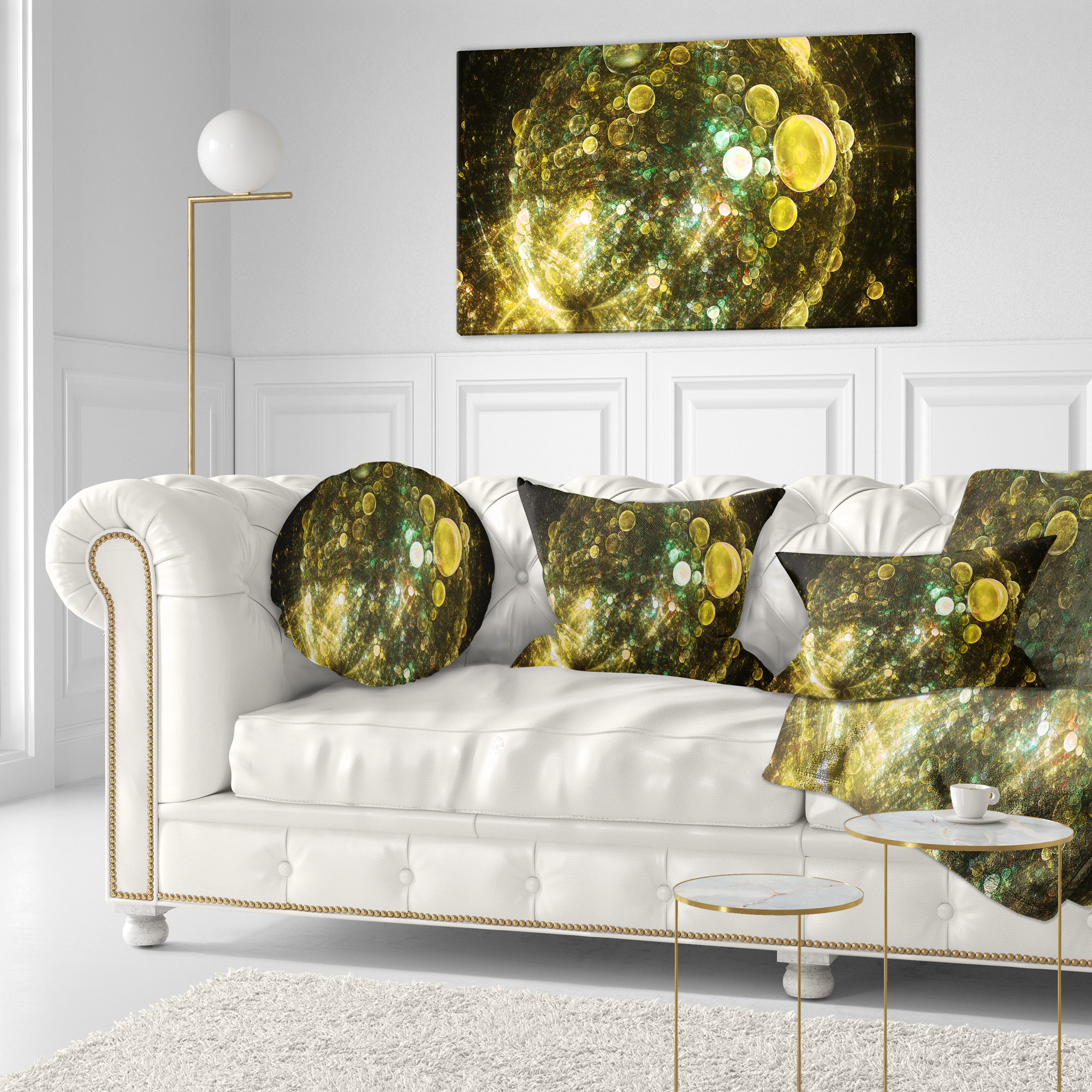 Designart Yellow Spherical Planet Bubbles - Abstract Throw Pillow - 12x20