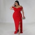 thumbnail image 2 of AURA Women Sexy V Neck High Slit Maxi Dress Spaghetti Strap Ruffle Party Club Dress, 2 of 8