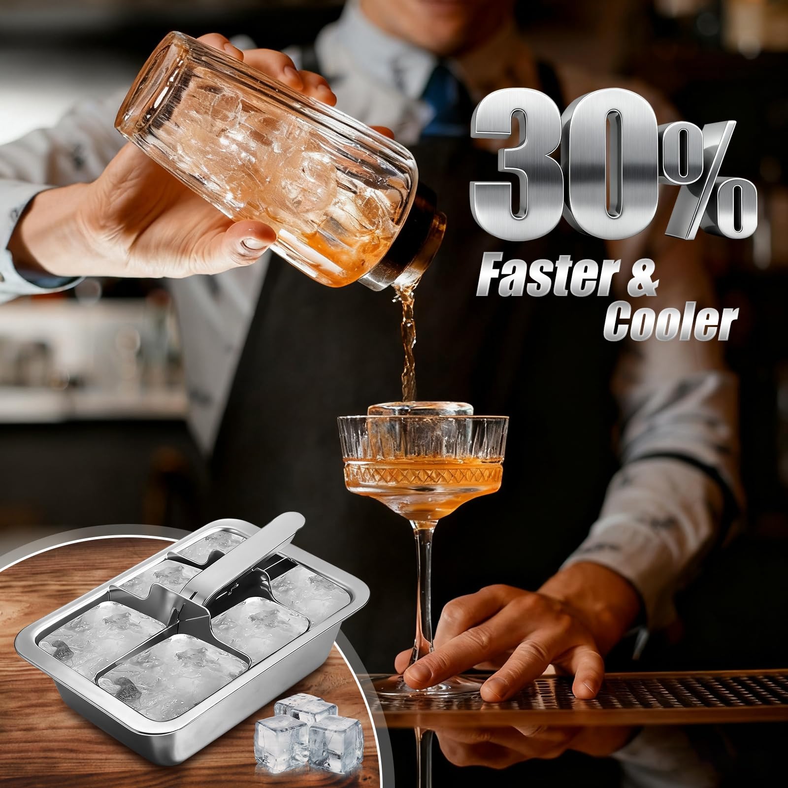 COSANO Ice Cube Trays, Stainless Steel Ice Cube Trays with Easy Release Levers for Professional Drinkers – Portable Reusable Metal Ice Maker for Family Bar Party - Send Goods From Local Warehouse