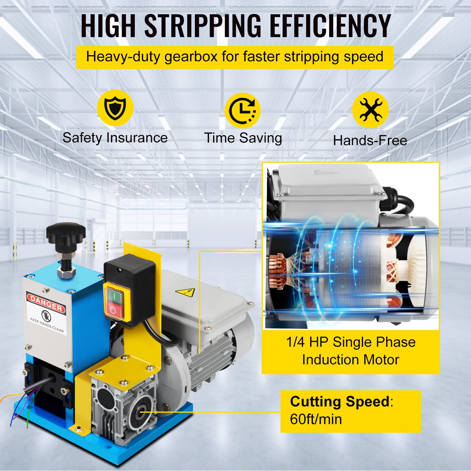VEVORbrand Automatic Electric Wire Stripping Machine 0.05"-0.98",Portable Blue Wire Stripper, Wire Stripping Machine Tool for Scrap Copper Recycling