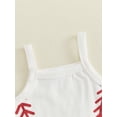 thumbnail image 6 of Baby Girl Summer Outfit Cute Baseball Print Sleeveless Romper Bodysuit + Ruffle Bloomers Shorts + Headband 3Pcs Set Game Day Clothes 0-18M, 6 of 9