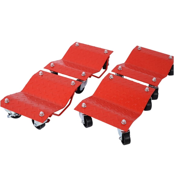 JERFIT 4-Pack Car Wheel Dolly with Brakes, 6000lb Capacity Heavy Duty Car Skates, Red Steel Tire Dollies for Garage, Shop, and Vehicle Moving