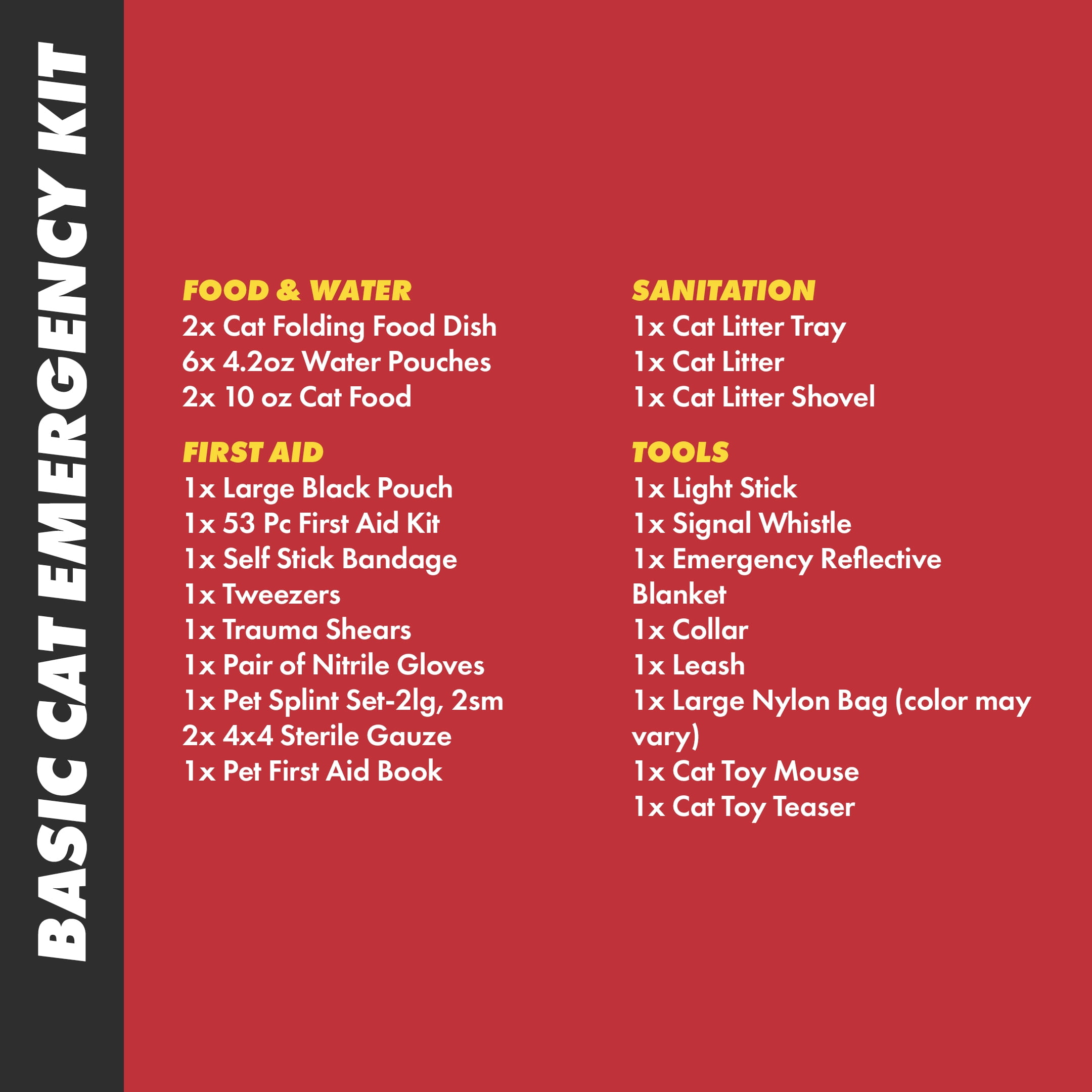 Cat Emergency Survival Kit - Bug Out Preparedness Kit for Emergencies, Traveling and More