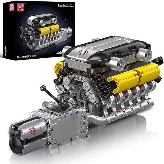 V12 Engine Building Blocks Set, 10202 Sports Car Engine Model That Runs, Engine Kit for Adults with Battery Box and Motor, Engineering Construction STEM Toy(1260 Pcs)