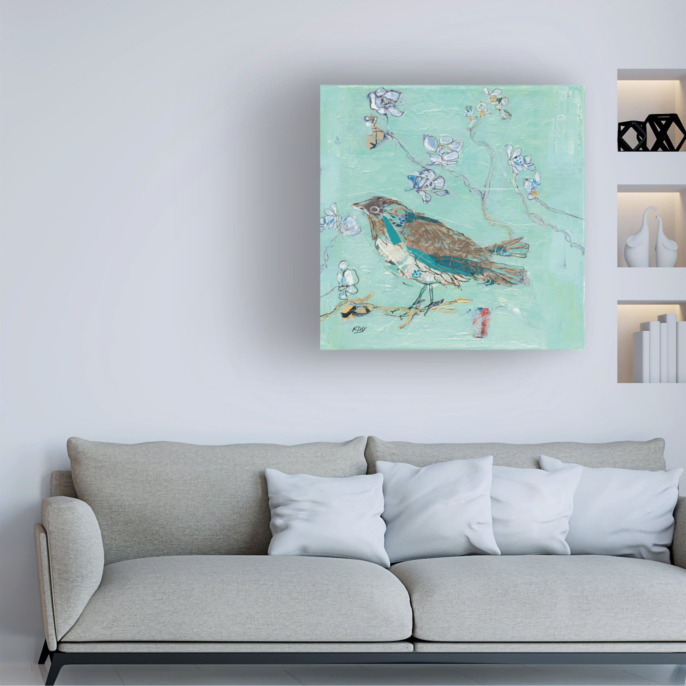 Kellie Day 'Aqua Bird with Teal' Canvas Art