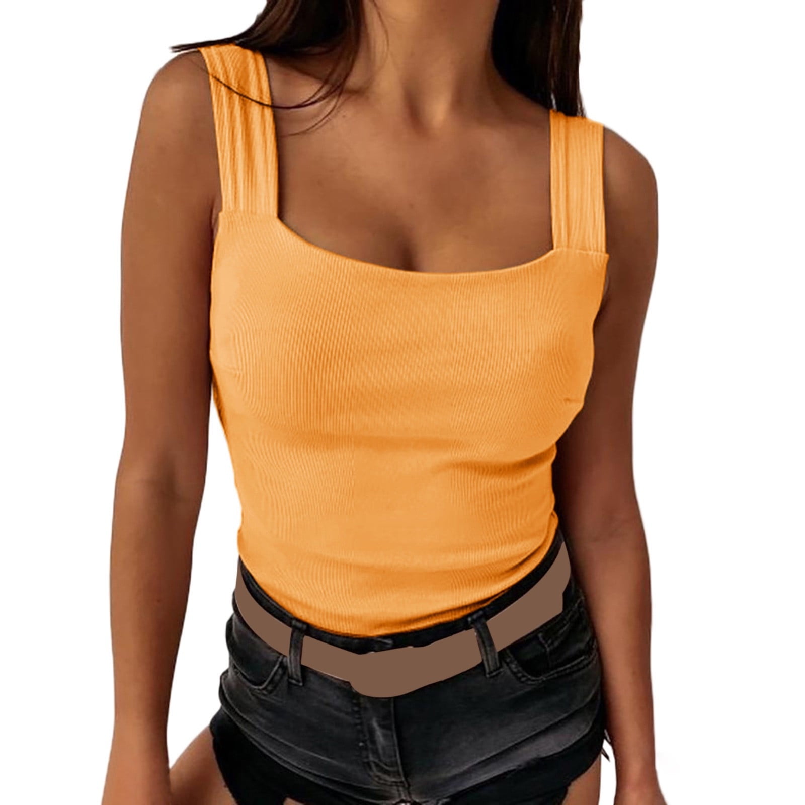 KBZDBZC Tank Top for Women Slim Female Low Cut Square Neck