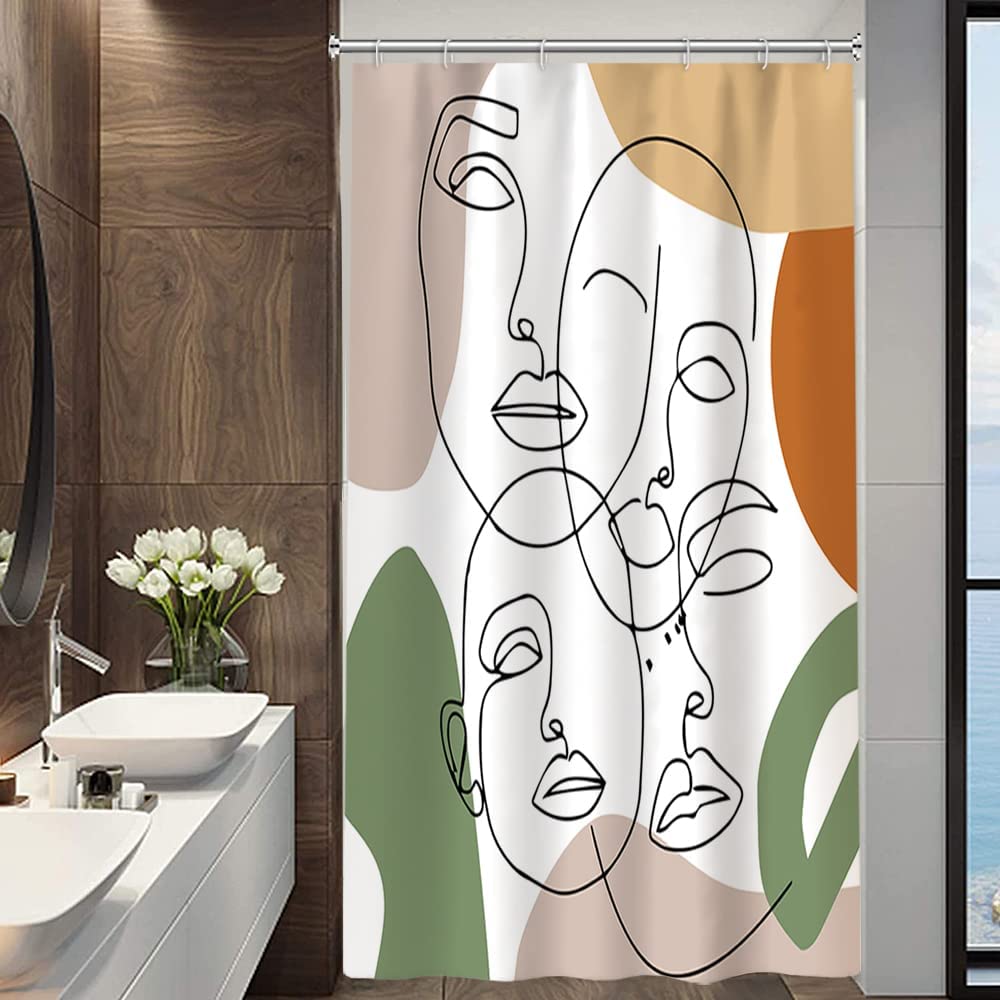 Modern Abstract Faces Silhouettes Shower Curtain, Contemporary Female
