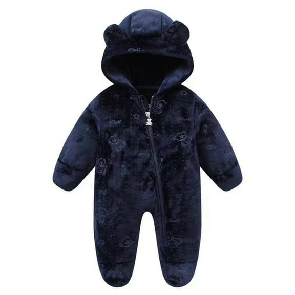 GYRATEDREAM Baby Toddler Boys Girls Fleece Hooded Romper Kids Winter Outwear Jumpsuit Snowsuit Bear Ear Outfits for 12M Nvay Blue