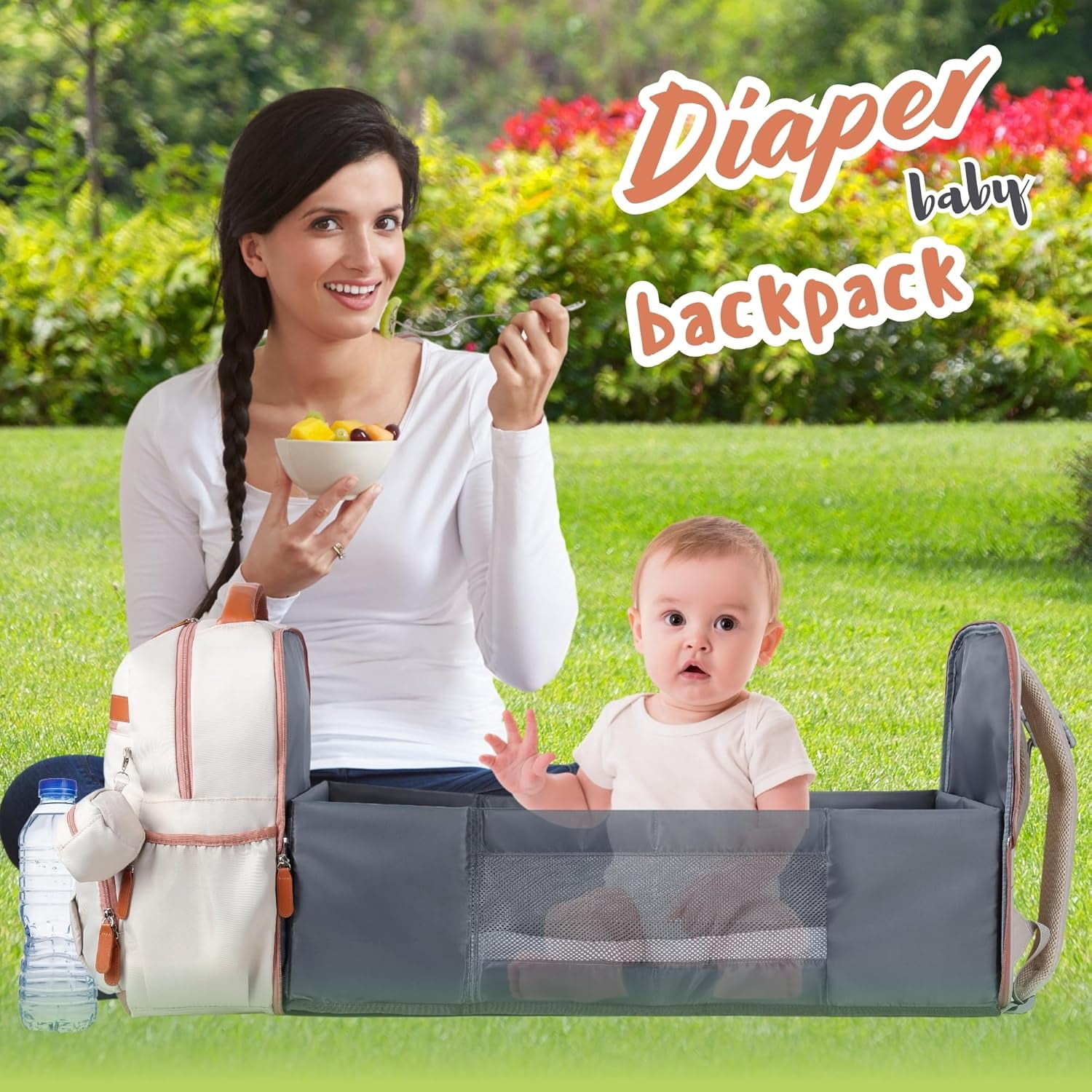 Baby Diaper Bag Backpack with Changing Station, 28Liters Capacity Nylon Baby Registry Mom Bags, Travel Friendly Unisex Bag, Essential Bag with Insulated Pockets