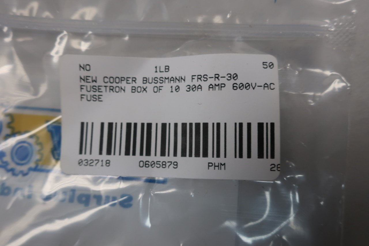 Cooper Bussmann Fusible Fuse Fusetron FRS-R-30 - 30A 600V AC - Box of 10