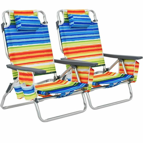 Spaco 2-Pack Folding Backpack Beach Chair with Pillow, Outdoor 5-Position Reclining Chairs for Patio, Balcony, Backyard, or Porch, Multicolor