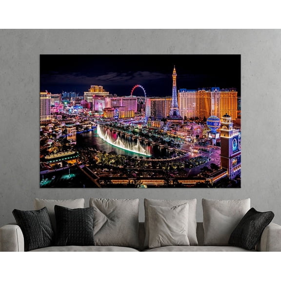 Luvia Las Vegas Canvas Print Night City Panoramic Las Vegas Skyline Multi Panel Canvas Office Wall Decor Canvas, 8x10 UNFRAMED