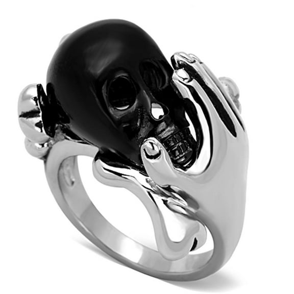 Two-Tone IP Black Stainless Steel Ring with Epoxy in Jet for Women Jet Stone Color Style TK1206 Size 10
