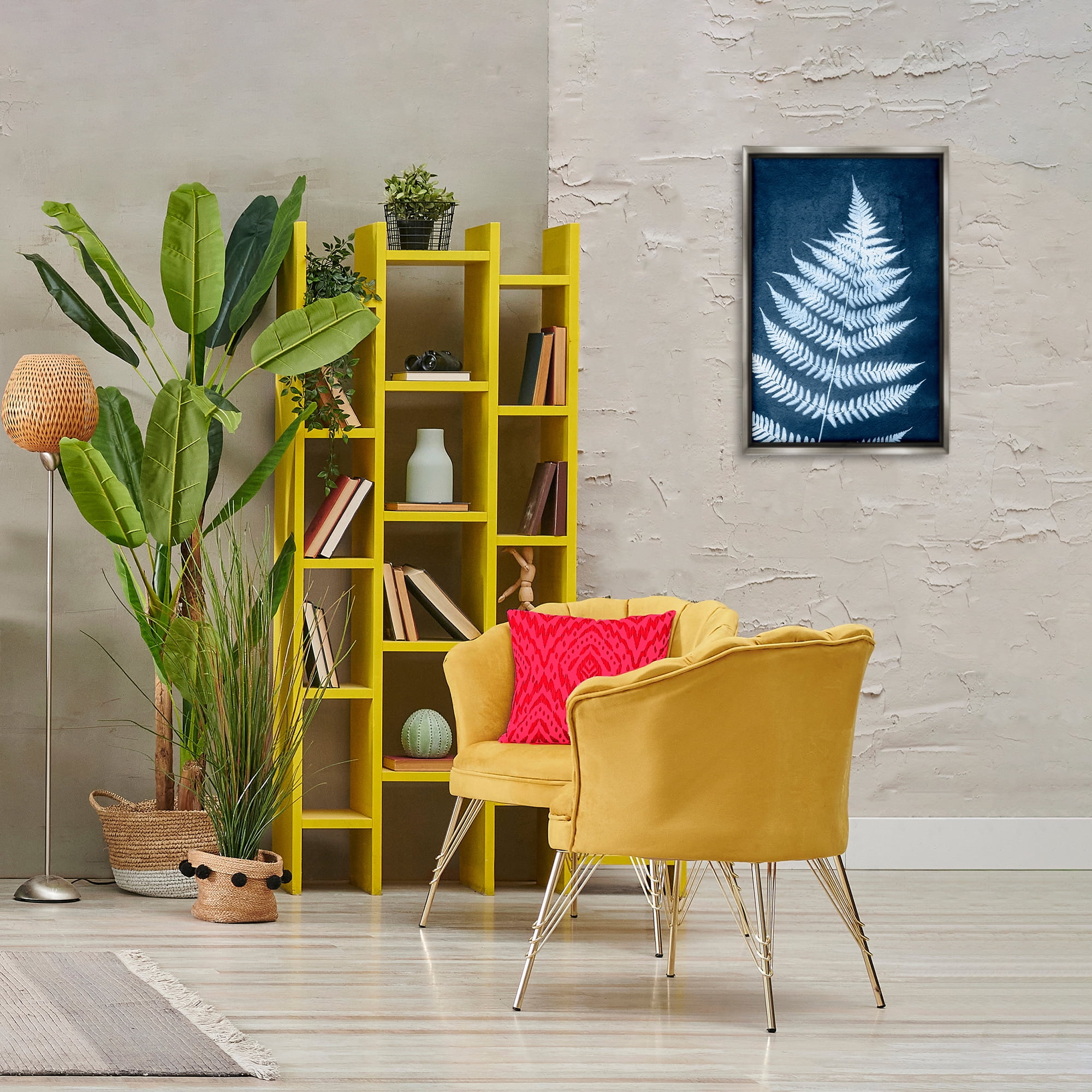 Stupell Industries Blue Natural Fern Botanical & Floral Painting Gray Floater Framed Art Print Wall Art, 17 x 25