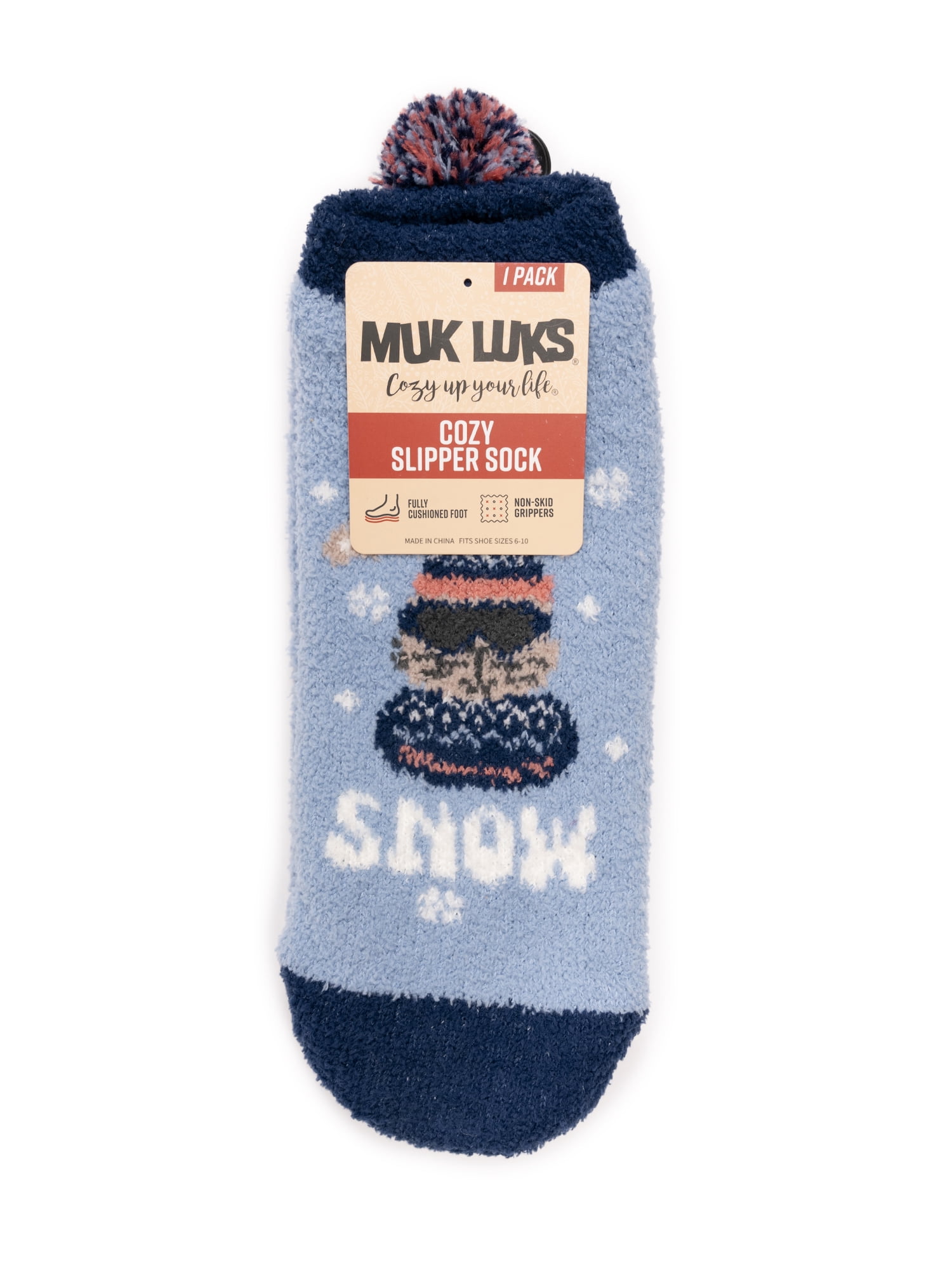 MUK LUKS Women's Cozy Slipper Sock with Pom, 1-Pack, OSFM