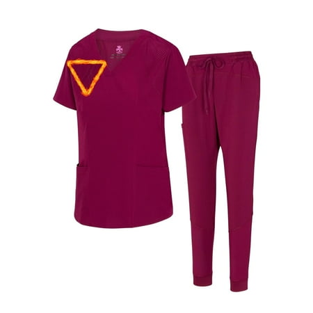 M&M SCRUBS Womens  Cool 4-Way Stretch Jogger Scrub Set (Burgundy  XX-Large-Petite)