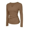 thumbnail image 4 of HJYCHN Workout Tops for Women Soft Long Sleeve T Shirt Seamless Comfort Fit Stretchy Breathable Casual Top with Built In Bra Tops for Women Khaki XXL, 4 of 5