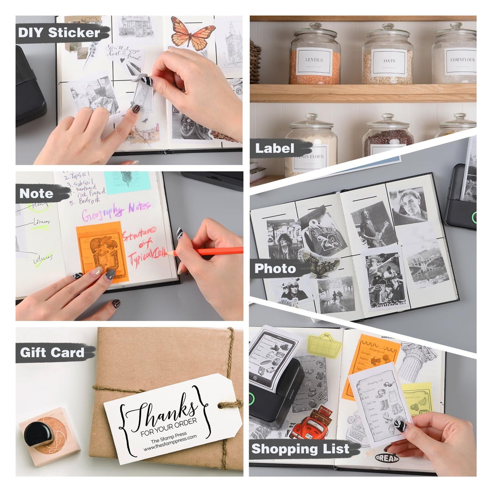 Mini Printer, Thermal Inkless Sticker Maker with 10 Rolls Printing Paper, Pocket Printpod for Phone, Impresora Portátil for Notes, DIY, Compatible with iOS & Android