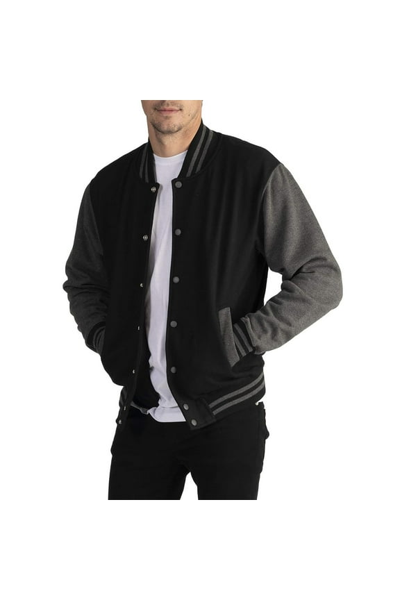 Jacket for Men Varsity College Jacket Baseball Bomber Jacket Vintage Sweatshirt Casual Unisex Streetwear Coats Black,L