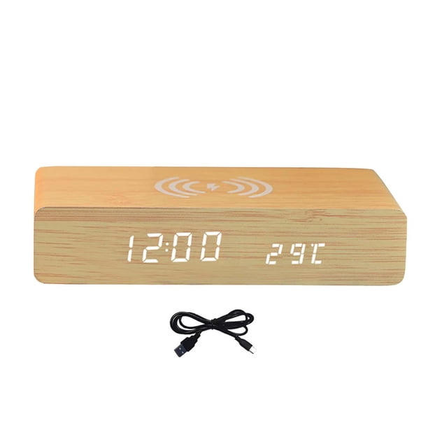 Reloj despertador con carga Función de memoria multipropósito Función de apagado de pantalla LED Bambú