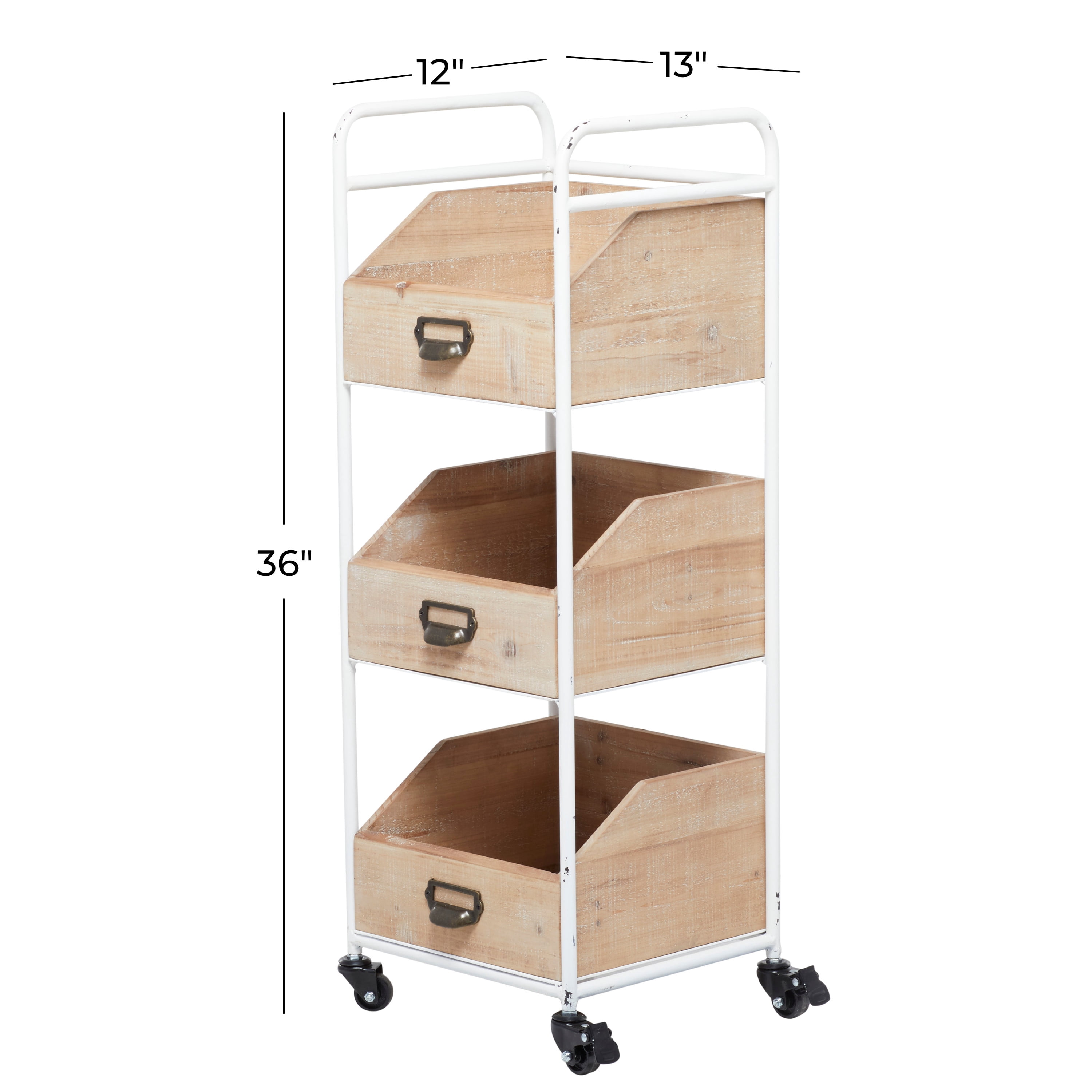 DecMode 12"W, 36"H Wood Industrial Storage Cart, Brown, 1-Piece