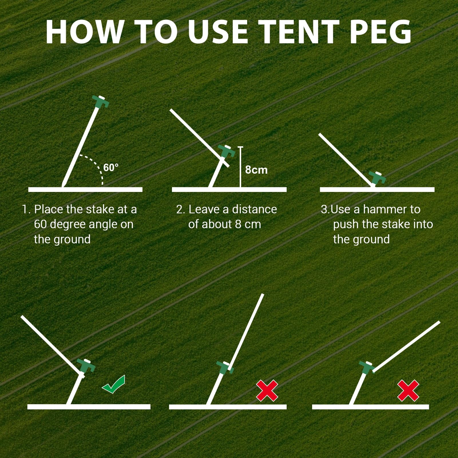 Galvanized Rust-Proof Camping Family Tent Pop-Up Tent Stakes Ice Tools Heavy Duty 10-Pack with 4x10ft Rope and 1 Green Stopper