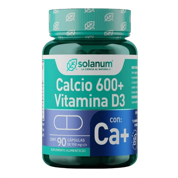 Calcio 600 + Vitamina D3 90 capsulas Solanum. verde