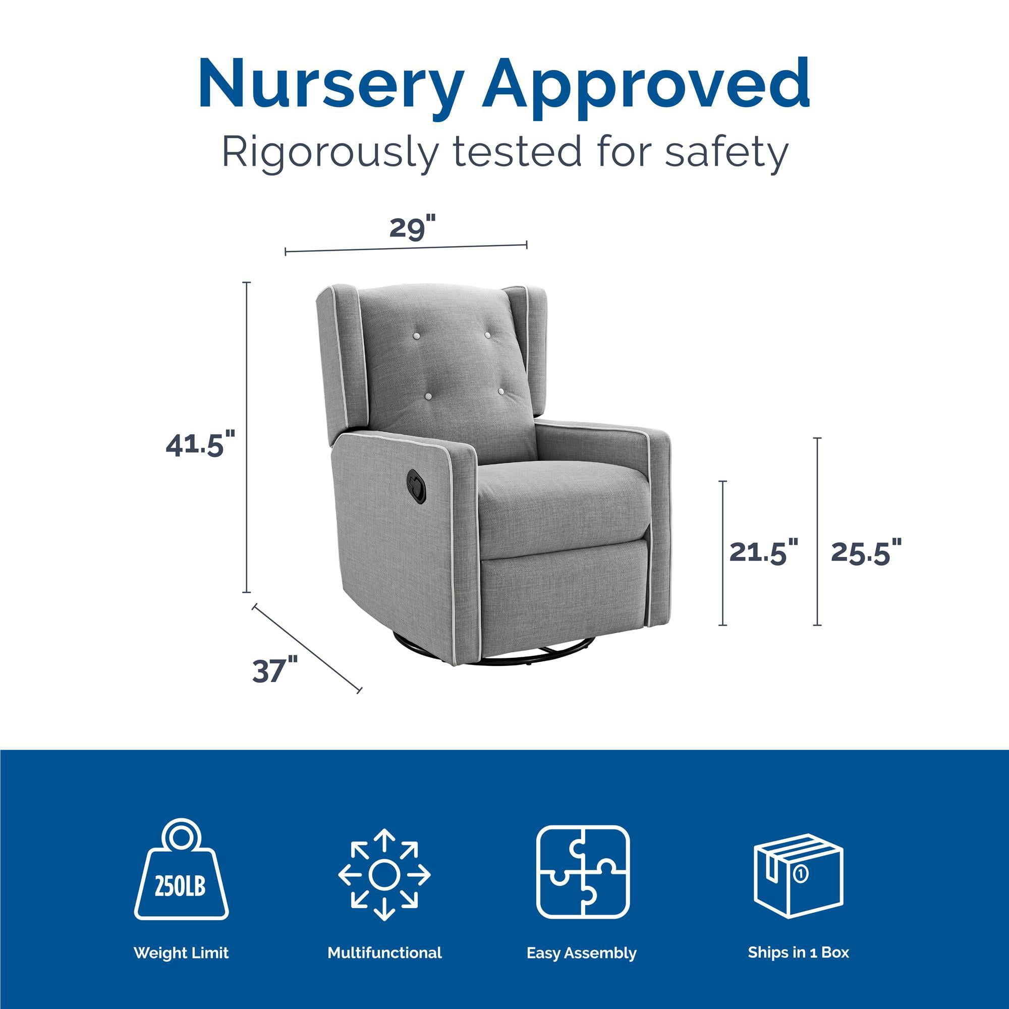 Baby Relax Mikayla 4-in-1 Nursery Swivel Glider Rocker Recliner