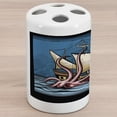 thumbnail image 1 of Octopus Ship Ceramic Toothbrush Holder, Kraken Sailing Pirate Ship with Squid Sea Monster Adventure, Decorative Versatile Countertop for Bathroom, 4.5" X 2.7", Charcoal Grey and Multicolor, 1 of 4