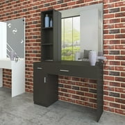 Artist Hand Wall Mount Salon Barber Station Styling Beauty Spa with Mirror, Left Shelf (Black)
