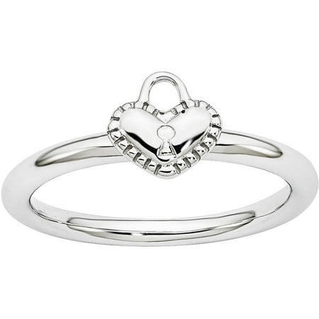 Stackable Expressions Sterling Silver Rhodium Heart Padlock Ring