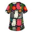 thumbnail image 4 of WTOBBY Women's V-Neck Printed Short Sleeve Medical Scrub Top with Side Slit Pockets, Functional Work Uniform for Nurses, Comfortable and Breathable for Healthcare Professionals ,Hot Pink S, 4 of 6