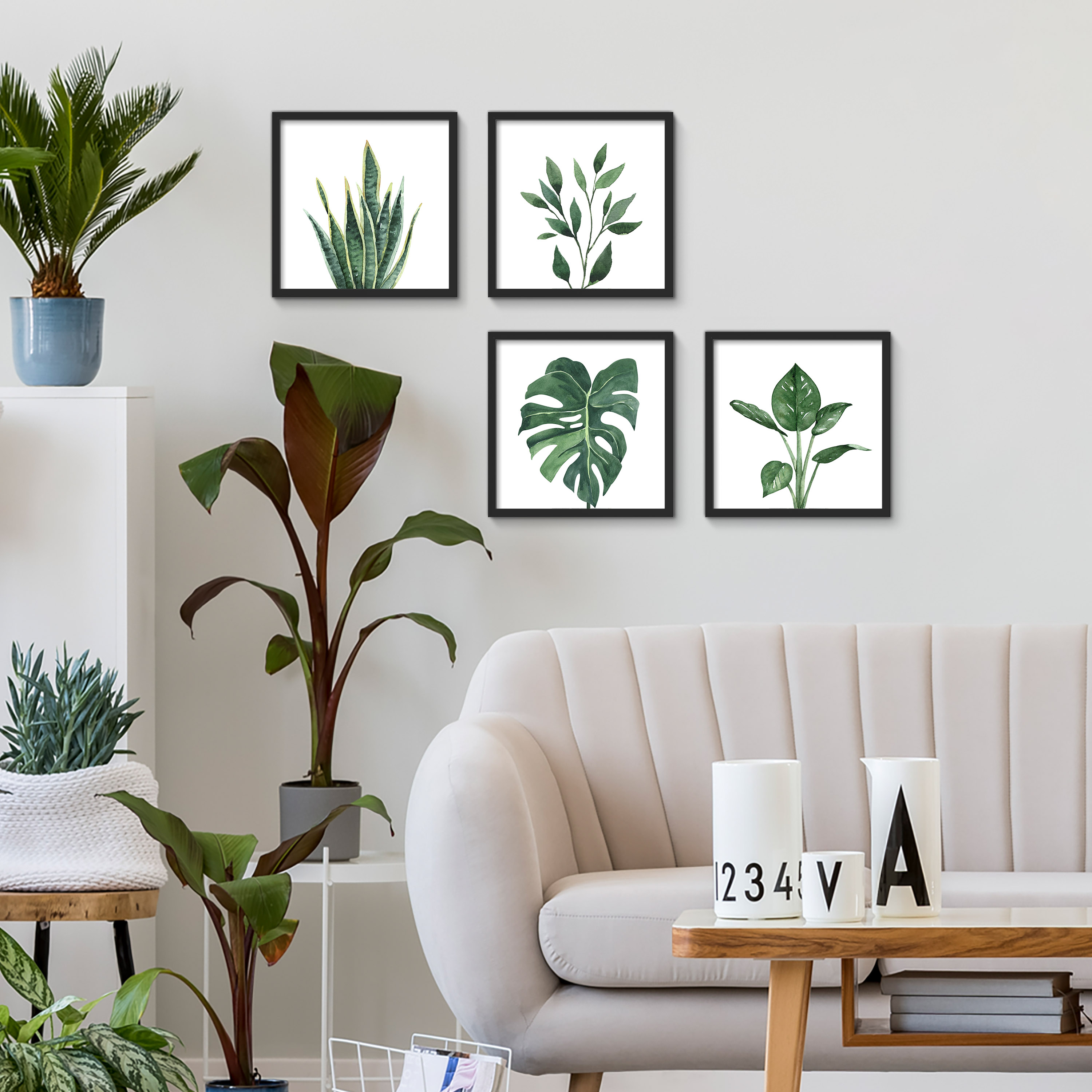 ArtbyHannah 10x10 inch Botanical Framed Wall Art Set with Watercolor Tropical  Plants Art Prints, Set of Black Wall Decor for Bathroom, Living Room 