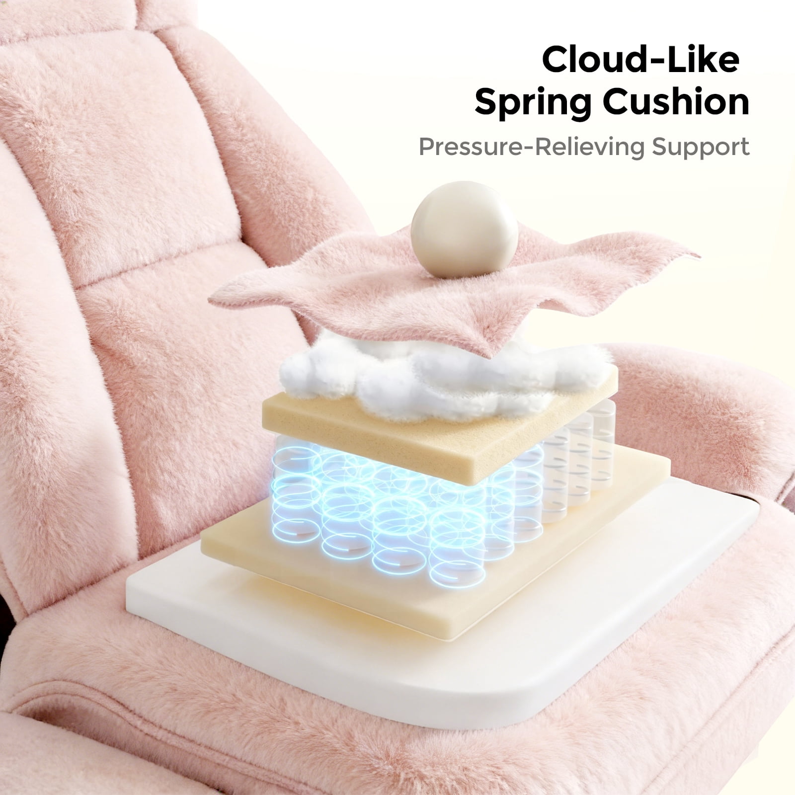 Big and Tall Office Chair, Cloud Plush Swivel Desk Chair with 6-Level Adjustable Armrests, Home Ergonomic Executive Office Chair for Work, Gaming, Pink