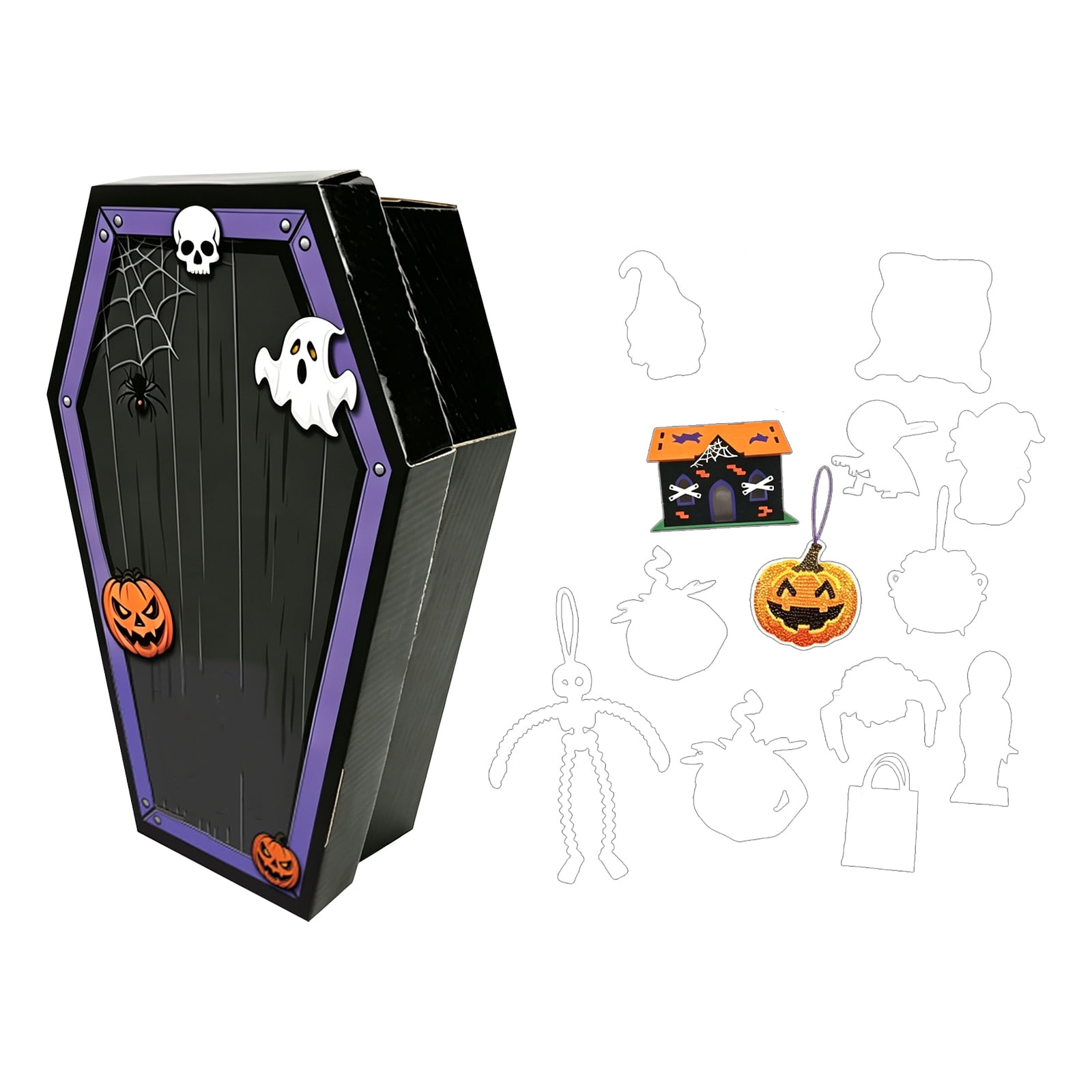 Halloween Advent Calendar Craft Kit Kids 13 Piece DIY Art Set Coffin Box Diamond Painting Crafts