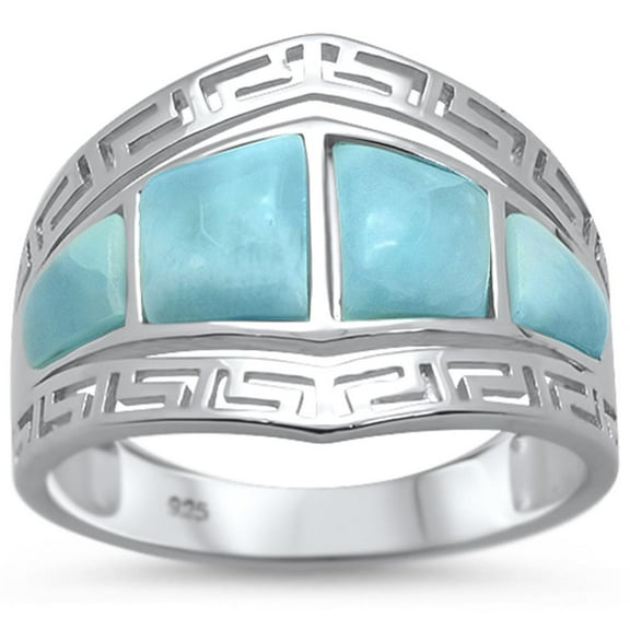 Natural Larimar Greek Key Edges Ring Sterling Silver Size 6