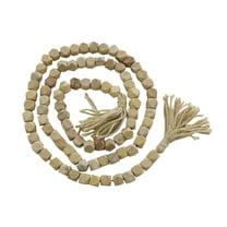 DecMode Brown Wood Bohemian Garland Décor with Geometric Bead Details and Cream Cotton Tassel, 81"L