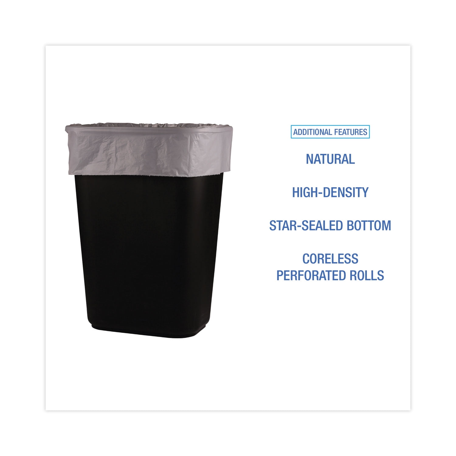 Boardwalk High-Density Trash Bag, 12-16gal, 24 x 33, 6mic, Natural, 50 Bag/Roll, 20 RL/CT