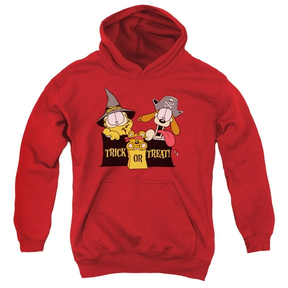 Garfield Trick Or Treat Youth Pullover Hoodie Sweatshirt Red