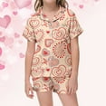 thumbnail image 2 of Gelikeya Girls Satin Pajama Set Letter Printed Button Down Jammies Soft Comfortable Loungewear Outfits Toddler Shorts Sets, 2 of 6