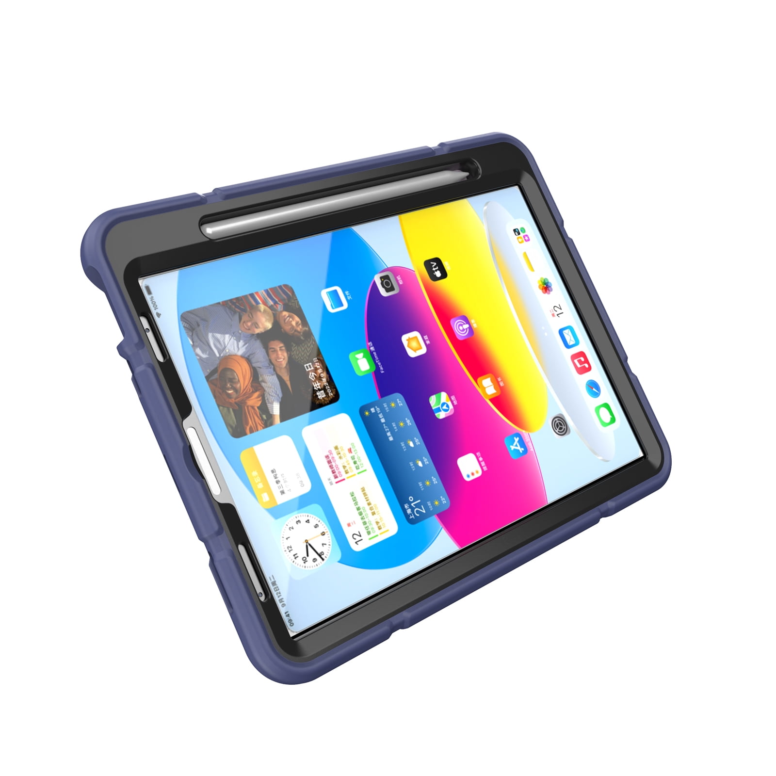 Allytechgroup Case for Apple iPad Air 11 Inch M4 M3 M2 2026/2025/2024, Rugged Tablet Case with Kickstand Pencil Holder Logo Hole Kids Friendly TPU + PC Cover, Blueblack