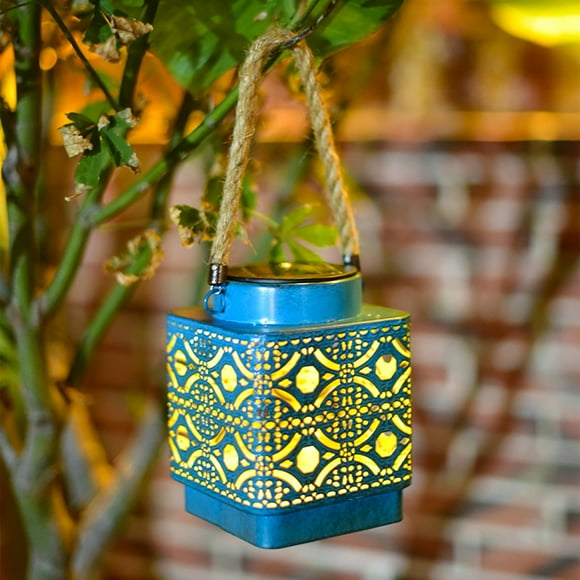 Solar Lanterns Outdoor Hanging Lantern Lights- Hollowed-Out Metal Decor Lantern- LED Decorative Garden Light - Delicate Garden Decoration For Patio
