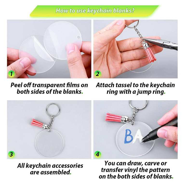 50 Sets Blank Keychains for Vinyl Acrylic Keychain Blanks with 5 Shapes  Clear Acrylic Disc Leather Tassel Charms 