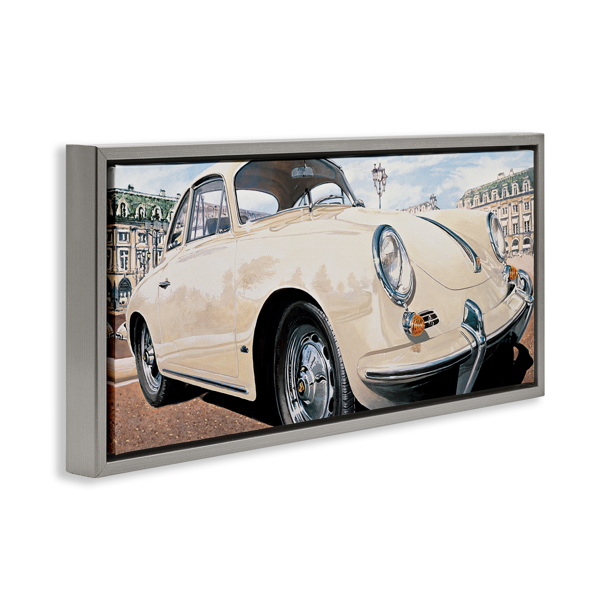Stupell Industries Vintage Ivory Car Transportation Painting Gray Floater Framed Canvas Art Print Wall Art, 31 x 14