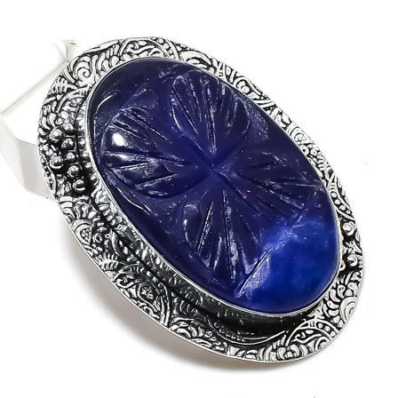 Sapphire(Simulated) 925 Sterling Silver Jewelry Pendant 2.09"