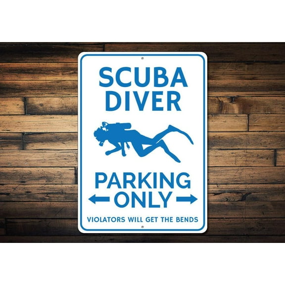 Scuba Diver Parking Novelty Decor, Metal Wall Sign - 10x14 Inches