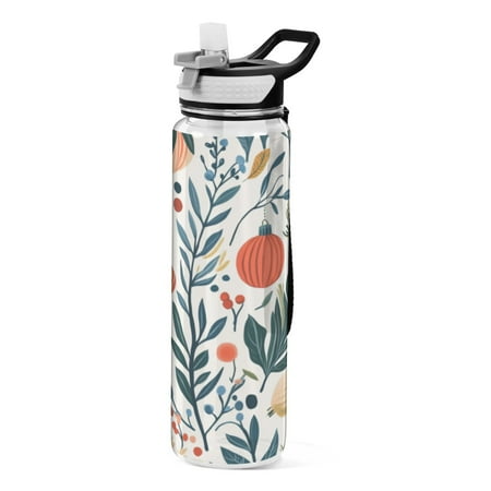

Sports Water Bottle 1000ML Tritan Food Grade Clear Water Bottle Fitness Outdoor Sports Bike Christmas Leaves and Branches