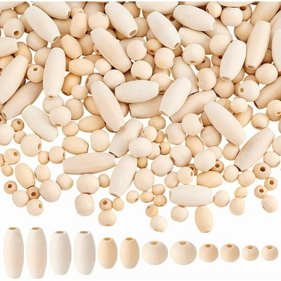 PH 350Pcs 6 Sizes Wooden Beads Unfinished Natural Wood Beads Oval Round Wooden Loose Spacer Beads Large Hole Beads for Home Decor Farmhouse Decoration Macrame Bracelet Jewelry Making Colorful